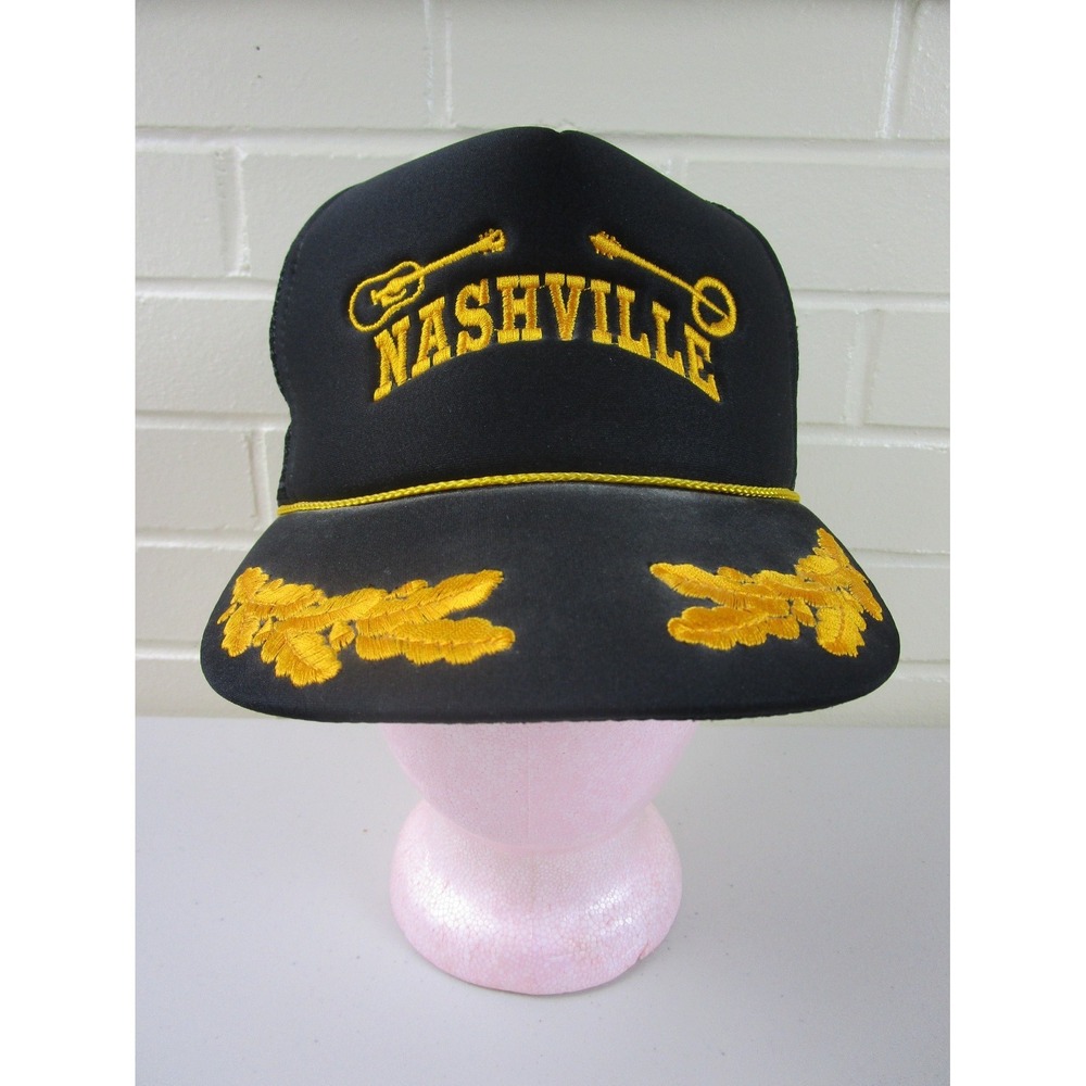 Vintage Nashville Hat Snapback Guitar Banjo Black/Gold Trucker Embroidered Rope‎